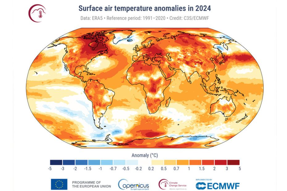 Grafico che descrive le anomalie della temperatura dell'aria sulla superficie terrestre